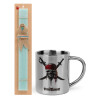 Easter Set, metallic thermal cup (300ml) & aromatic flat Easter candle (30cm) (TURQUOISE)