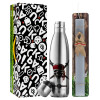 Easter Set, metallic stainless thermos flask (500ml) & scented flat Easter candle (30cm) (GRAY)