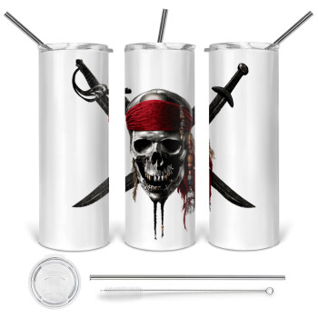Pirates of the Caribbean, Tumbler stainless steel 600ml, with metal straw & cleaning brush