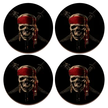 Pirates of the Caribbean, ΣΕΤ x4 Σουβέρ ξύλινα στρογγυλά plywood (9cm)