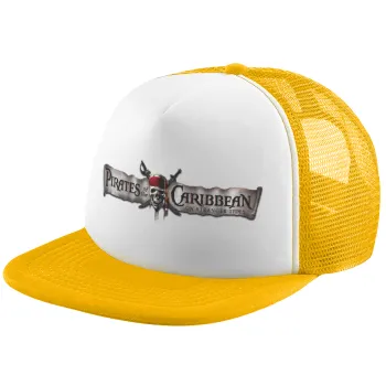 Pirates of the Caribbean, Adult Soft Trucker Hat with Yellow/White Mesh (POLYESTER, ADULT, UNISEX, ONE SIZE)