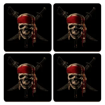Pirates of the Caribbean, ΣΕΤ x4 Σουβέρ ξύλινα τετράγωνα plywood (9cm)