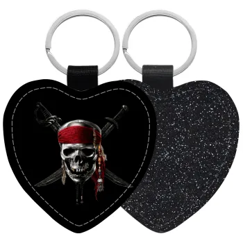 Pirates of the Caribbean, Μπρελόκ PU δερμάτινο glitter καρδιά ΜΑΥΡΟ