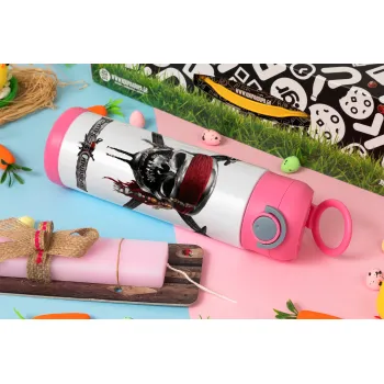 Pirates of the Caribbean, Πασχαλινή Λαμπάδα με Παιδικό παγούρι θερμό, ανοξείδωτο, με καλαμάκι ασφαλείας, ΡΟΖ (500ml)