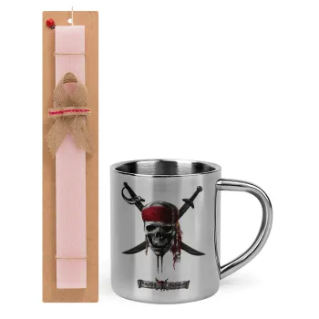 Pirates of the Caribbean, Easter Set, metallic thermal cup (300ml) & aromatic flat Easter candle (30cm) (PINK)