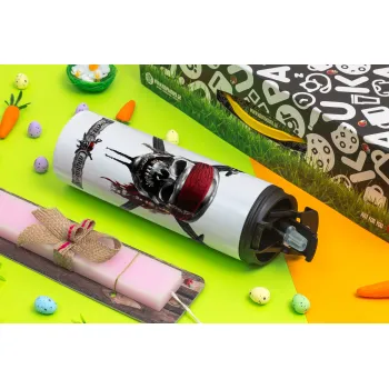 Pirates of the Caribbean, Easter candle,Travel Tumbler 2 Lids, with metal straw & cleaning brush & aromatic flat candle (30cm) (PINK)