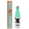 Easter Set, Metallic green/white thermos (Stainless steel), double-walled, 500ml & scented flat Easter candle (30cm) (TURQUOISE)