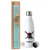 Easter Set, metallic stainless steel water bottle (750ml) & aromatic flat Easter candle (30cm) (TURQUOISE)