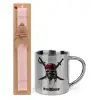 Easter Set, metallic thermal cup (300ml) & aromatic flat Easter candle (30cm) (PINK)