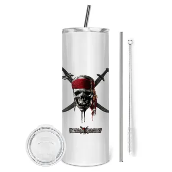 Pirates of the Caribbean, Tumbler stainless steel 600ml, with metal straw & cleaning brush