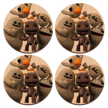 Little big planet, ΣΕΤ x4 Σουβέρ ξύλινα στρογγυλά plywood (9cm)