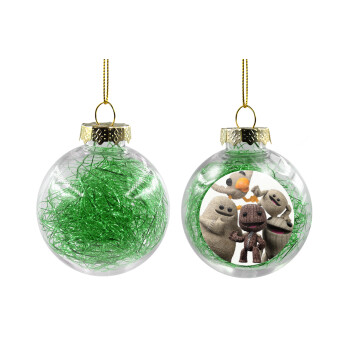 Little big planet, Transparent Christmas tree ball ornament with green filling 8cm