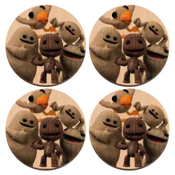 Little big planet, ΣΕΤ x4 Σουβέρ ξύλινα στρογγυλά plywood (9cm)