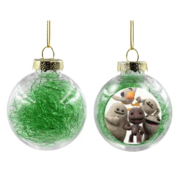 Little big planet, Transparent Christmas tree ball ornament with green filling 8cm