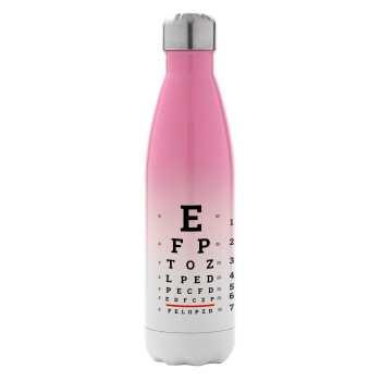 EYE test chart, Metal mug thermos Pink/White (Stainless steel), double wall, 500ml