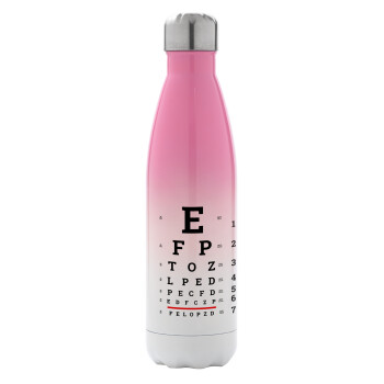 EYE test chart, Μεταλλικό παγούρι θερμός Ροζ/Λευκό (Stainless steel), διπλού τοιχώματος, 500ml