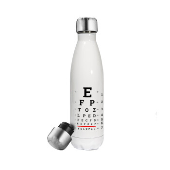 EYE test chart, Μεταλλικό παγούρι θερμός Λευκό (Stainless steel), διπλού τοιχώματος, 500ml