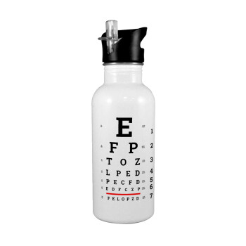 EYE test chart, White water bottle with straw, stainless steel 600ml