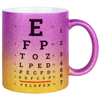 EYE test chart, Κούπα Χρυσή/Ροζ Glitter, κεραμική, 330ml