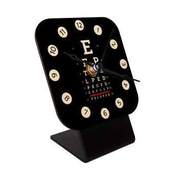 EYE test chart, Quartz Table clock in natural wood (10cm)