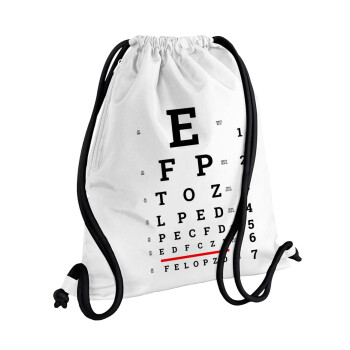 EYE test chart, Τσάντα πλάτης πουγκί GYMBAG λευκή, με τσέπη (40x48cm) & χονδρά κορδόνια
