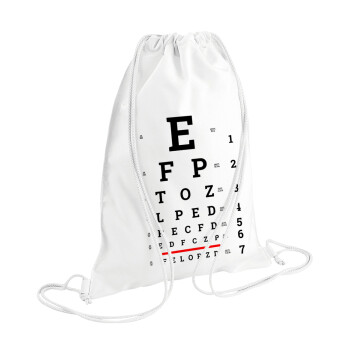 EYE test chart, Τσάντα πλάτης πουγκί GYMBAG λευκή (28x40cm)