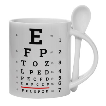 EYE test chart, Ceramic coffee mug with Spoon, 330ml (1pcs)