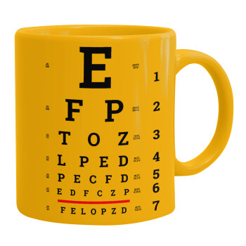 EYE test chart, Ceramic coffee mug yellow, 330ml (1pcs)