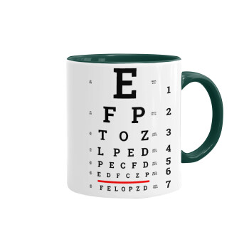 EYE test chart, Mug colored green, ceramic, 330ml