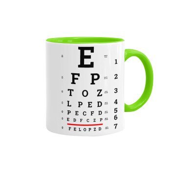 EYE test chart, Mug colored light green, ceramic, 330ml