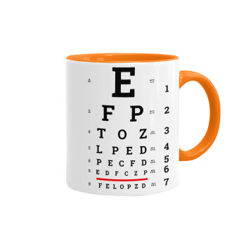 EYE test chart, Mug colored orange, ceramic, 330ml