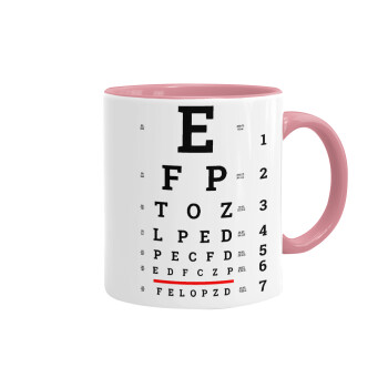 EYE test chart, Mug colored pink, ceramic, 330ml