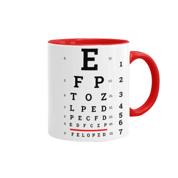 EYE test chart, Mug colored red, ceramic, 330ml