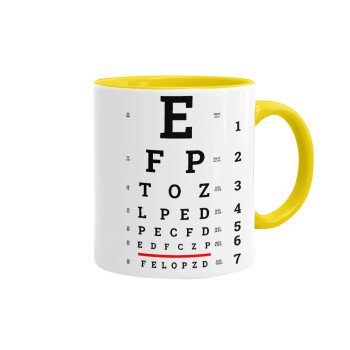 EYE test chart, Mug colored yellow, ceramic, 330ml
