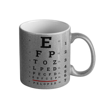 EYE test chart, Κούπα Ασημένια Glitter που γυαλίζει, κεραμική, 330ml