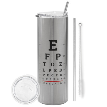 EYE test chart, Eco friendly stainless steel Silver tumbler 600ml, with metal straw & cleaning brush