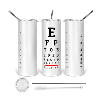 EYE test chart, 360 Eco friendly ποτήρι θερμό (tumbler) από ανοξείδωτο ατσάλι 600ml, με μεταλλικό καλαμάκι & βούρτσα καθαρισμού