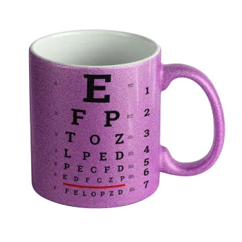 EYE test chart, Κούπα Μωβ Glitter που γυαλίζει, κεραμική, 330ml