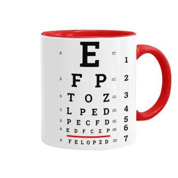 EYE test chart, Mug colored red, ceramic, 330ml