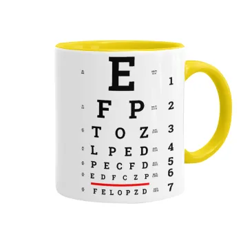 EYE test chart, Mug colored yellow, ceramic, 330ml