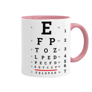 EYE test chart, Mug colored pink, ceramic, 330ml