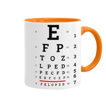 EYE test chart, Mug colored orange, ceramic, 330ml