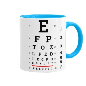 EYE test chart, Κούπα χρωματιστή γαλάζια, κεραμική, 330ml
