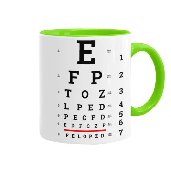EYE test chart, Mug colored light green, ceramic, 330ml