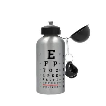 EYE test chart, Μεταλλικό παγούρι νερού, Ασημένιο, αλουμινίου 500ml