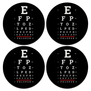 EYE test chart, SET of 4 round wooden coasters (9cm)