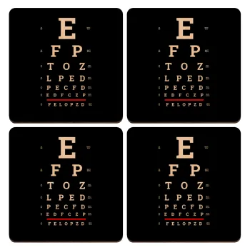 EYE test chart, ΣΕΤ x4 Σουβέρ ξύλινα τετράγωνα plywood (9cm)