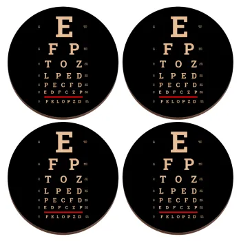 EYE test chart, ΣΕΤ x4 Σουβέρ ξύλινα στρογγυλά plywood (9cm)