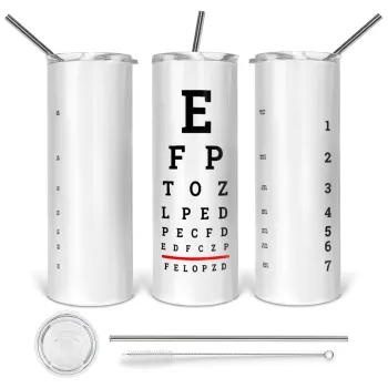 EYE test chart, Tumbler ποτήρι θερμό από ανοξείδωτο ατσάλι 600ml, με μεταλλικό καλαμάκι & βούρτσα καθαρισμού