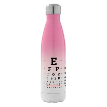 EYE test chart, Μεταλλικό παγούρι θερμός Ροζ/Λευκό (Stainless steel), διπλού τοιχώματος, 500ml